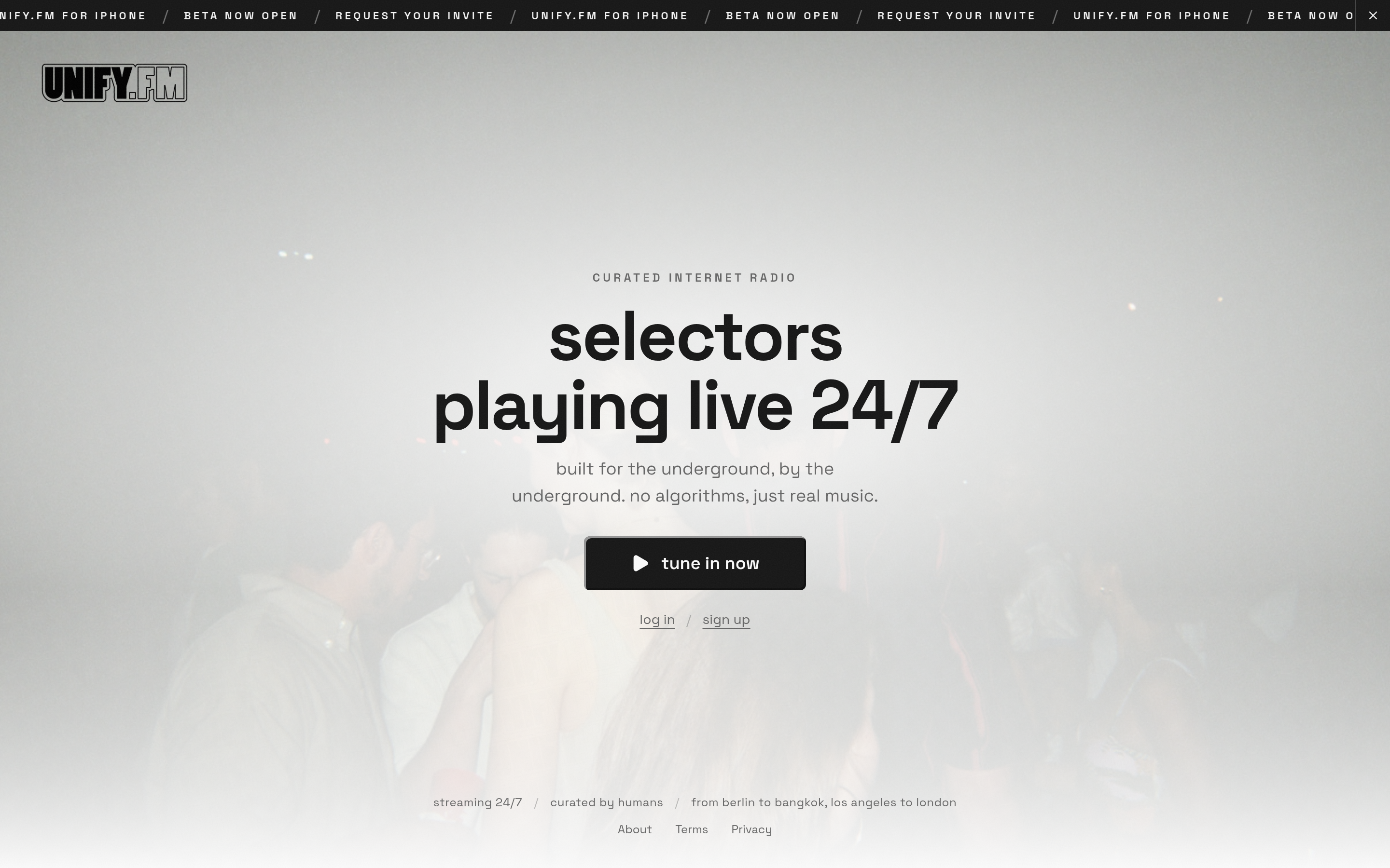 The unify.fm landing page